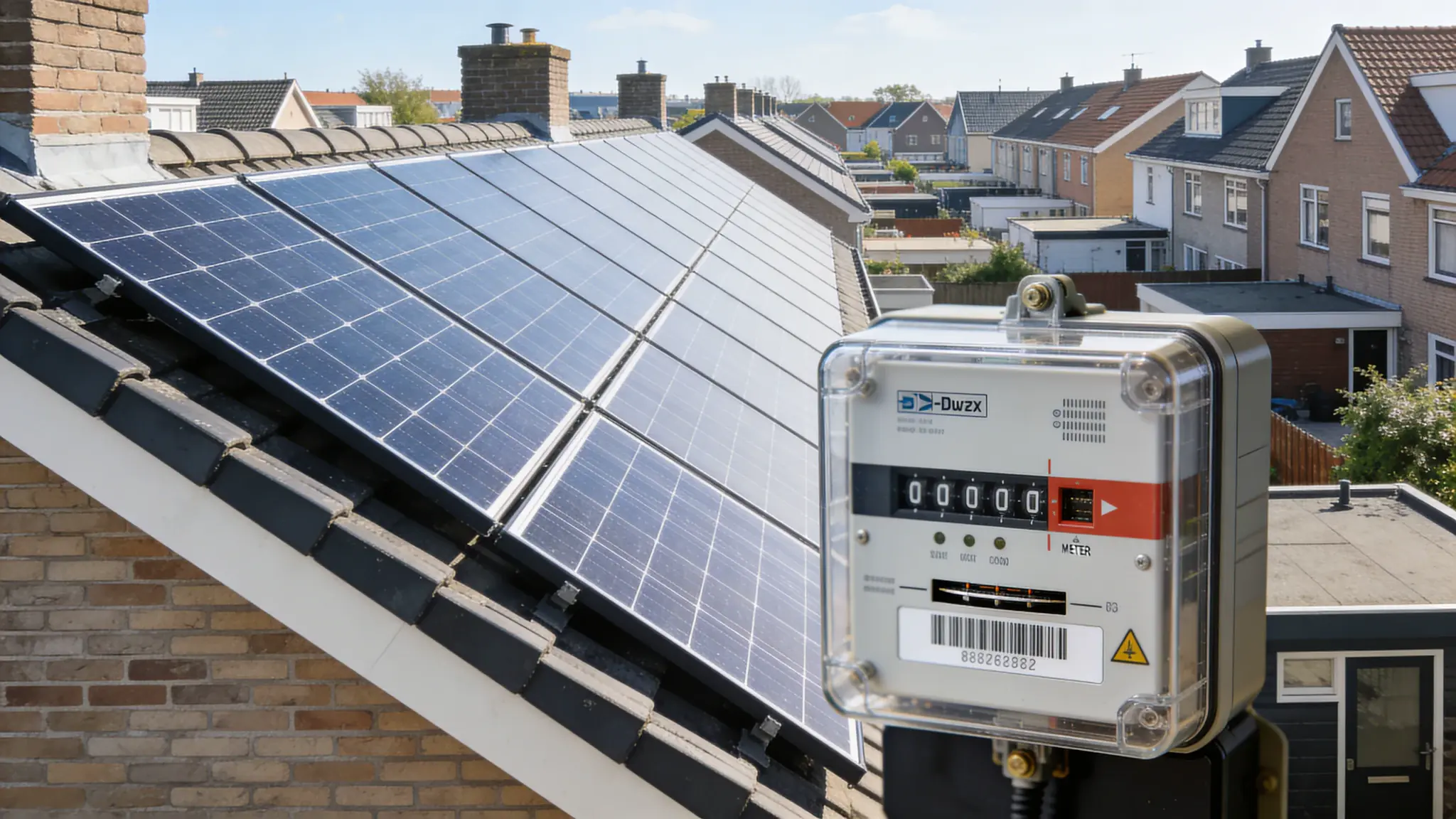 Salderingsregeling - zonnepanelen op Nederlands dak met slimme meter